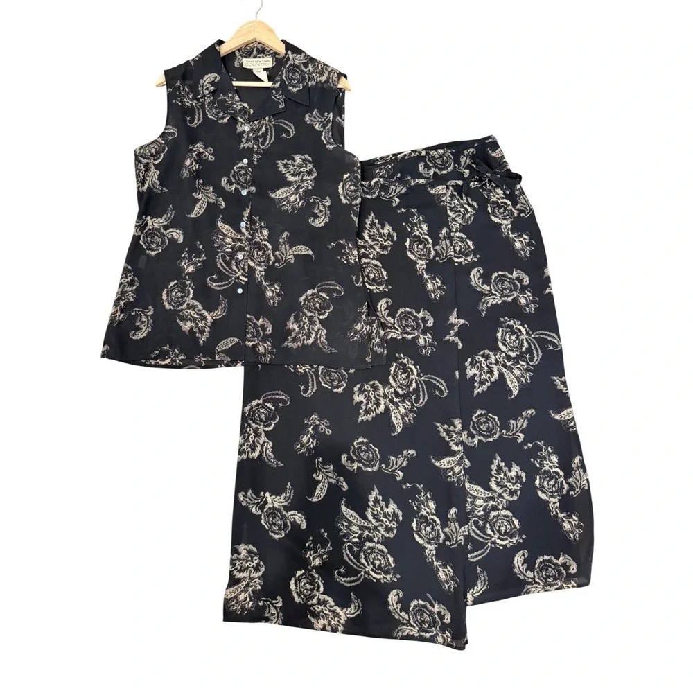 Jones New York Country Vintage 2 Piece Floral Wrap Skirt Set 16 Cottagecore 90's